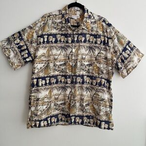 PIERRE CARDIN Vintage Short Sleeve Button Front Shirt Cocktail Tiki Vacation